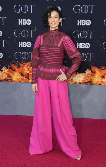 British actress Indira Varma arrives for the "Game of Thrones" eighth and final season premiere at Radio City Music Hall on April 3, 2019 in New York city. (Photo by Angela Weiss / AFP)        (Photo credit should read ANGELA WEISS/AFP/Getty Images)