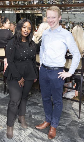 Pictured is Sai Oladeji and Patrick Welch at the launch of the new Avène Expert Suncare Range in The Grayson Dublin. The new range of suncare from the French brand is suitable for all skin types and includes a Sports Sun Cream, a City Shield BB Style High Protection Face Cream, two new SPF Body Sprays and a new Very High Protection Children’s SPF. For more information visit www.avene.ie. Photo: Leon Farrell/Photocall Ireland.