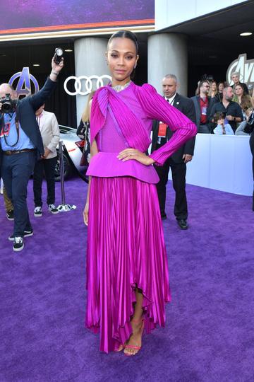 Zoe Saldana attends the world premiere of Walt Disney Studios Motion Pictures "Avengers: Endgame" at the Los Angeles Convention Center on April 22, 2019 in Los Angeles, California.  (Photo by Amy Sussman/Getty Images)