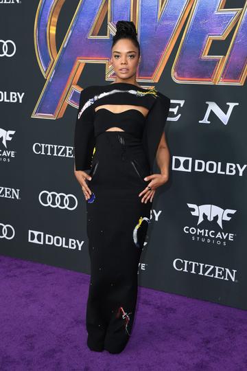 US actress Tessa Thompson arrives for the World premiere of Marvel Studios' "Avengers: Endgame" at the Los Angeles Convention Center on April 22, 2019 in Los Angeles. (Photo by VALERIE MACON/AFP/Getty Images)