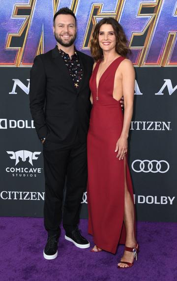 Canadian actress Cobie Smulders and her husband US actor Taran Killam arrive for the World premiere of Marvel Studios' "Avengers: Endgame" at the Los Angeles Convention Center on April 22, 2019 in Los Angeles. (Photo by VALERIE MACON/AFP/Getty Images)