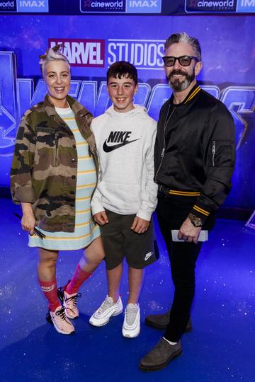 Aimee Penco, James Brennan and Mark O'Keeffe with pictured at the special preview screening of Marvel Studios' Avengers: Endgame at Cineworld Dublin. Picture by: Andres Poveda