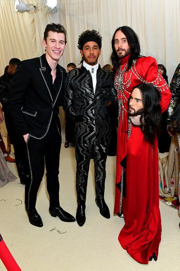 Shawn Mendes, Lewis Hamilton, and Jared Leto attend The 2019 Met Gala Celebrating Camp: Notes on Fashion at Metropolitan Museum of Art on May 06, 2019 in New York City. (Photo by Mike Coppola/MG19/Getty Images for The Met Museum/Vogue )