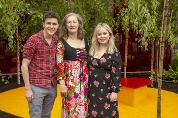 Wednesday, 29th May, Derry Girls actors Nicola Coughlan and Dylan Llewellyn, pictured with Garden designer Elma Fenton at the Yesterday, “What If” show garden at this year’s Bloom Festival at the Phoenix Park in Dublin inspired by upcoming comedy “Yesterday”.  From director Danny Boyle and screenwriter Richard Curtis, and starring Lily James, Yesterday is in cinemas nationwide from June 28th Photo: Anthony Woods.