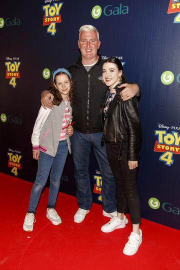Leanne Woodfull (right) with father Colin and sister Maeve pictured at the special event screening of Disney Pixar’s TOY STORY 4 in the Light House Cinema Dublin. Picture: Andres Poveda