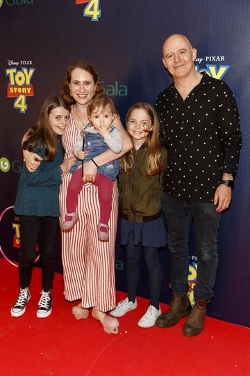 Sonia Harris and Conor Pope with family Molly, Ruby and Juliette pictured at the special event screening of Disney Pixar’s TOY STORY 4 in the Light House Cinema Dublin. Picture: Andres Poveda