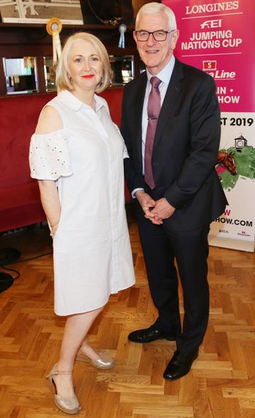 Bairbre Power and Michael Duffy pictured at the social launch of this year’s Longines FEI Jumping Nations Cup of Ireland at the Stena Line Dublin Horse Show, at Bewley’s Grafton Street. This year's Show takes place at the RDS from August 7th - 11th. Photo: Leon Farrell/Photocall Ireland.