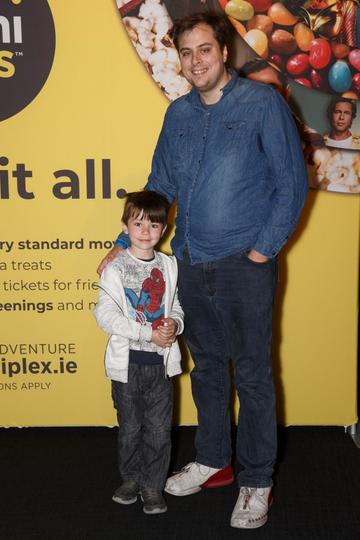 Carl Moore and his son Eric (7) pictured at the MyOmniPass private screening of Sony’s Spider-Man: Far From Home at Omniplex Rathmines on Tuesday 2nd July. Photograph: Fran Veale