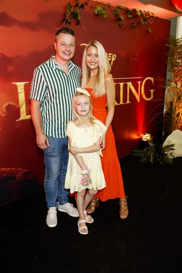 Keith Malone with Kerri Nicole Blanc and daughter Kayla pictured at a special family screening of Disney’s THE LION KING at the Odeon Point Village. Picture: Andres Poveda