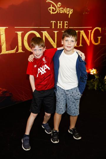 Eoin Reilly (8) and Joe Manning (8) pictured at a special family screening of Disney’s THE LION KING at the Odeon Point Village. Picture: Andres Poveda