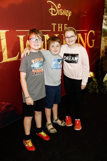 Max  (10), Finn (7) and Ella Lissek (11)  pictured at a special family screening of Disney’s THE LION KING at the Odeon Point Village. Picture: Andres Poveda