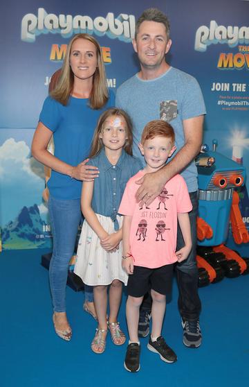 Rebecca Healy and Gareth Healy with children Sophie Healy and Aaron Healy at the special preview screening of Playmobil : The Movie. Photo: Brian McEvoy