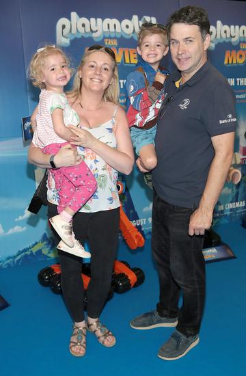 Nicky Cooke and Paul Cooke with children Hannah Cooke and John Cooke at the special preview screening of Playmobil : The Movie. Photo: Brian McEvoy