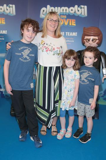 Maria Duffy with luke Duffy,Molly Duffy and Ben Duffy at the special preview screening of Playmobil : The Movie. Photo: Brian McEvoy