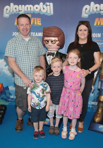 David Hughes ,Sarah Jane Hughes with children James Hughes, Rachel Hughes and  Tom Hughes  at the special preview screening of Playmobil : The Movie. Photo: Brian McEvoy