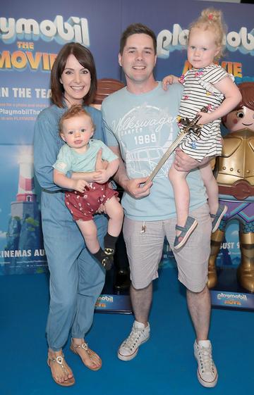 Dee Woods,and Marty Miller with children Nathan and Eleanor at the special preview screening of Playmobil : The Movie. Photo: Brian McEvoy