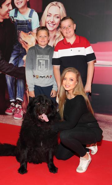 James McDermott, Ryan McDermott and Lara McDermott with Macy at the special preview screening of The Art of Racing in the Rain at the Odeon Cinema in Point Square,Dublin .
Pic Brian McEvoy Photography