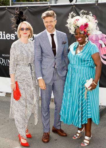 Bairbre Power, Darren Kennedy and Nadine Reid at the Dundrum Town Centre Ladies' Day at the Dublin Horse Show in the RDS. Photo: Kieran Harnett
