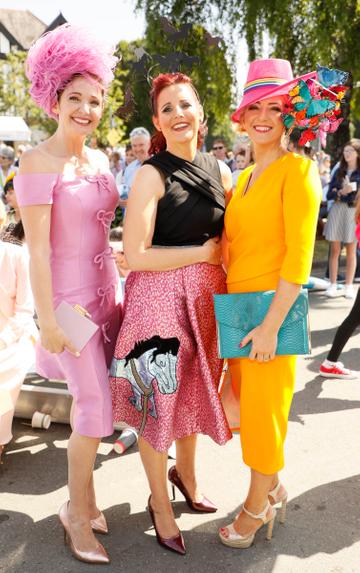 Carol Kennelly, Joanne Murphy and Elaine Kelleher at the Dundrum Town Centre Ladies' Day at the Dublin Horse Show in the RDS. Photo: Kieran Harnett