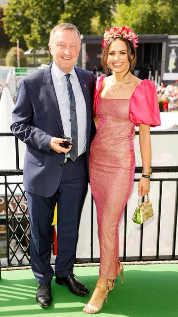 Don Nugent and Aisling Kavanagh at the Dundrum Town Centre Ladies' Day at the Dublin Horse Show in the RDS. Photo: Kieran Harnett