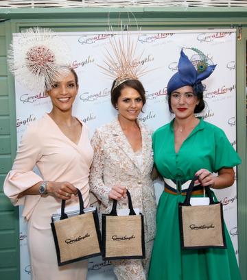Pictured last night at the Great Lengths – The Mane Event at HOUSE Dublin, Leeson Street after the Dublin Horse Show were winners, from left, Linda Malone, Karen Monaghan and Eimear Cassidy. PHOTO: Mark Stedman