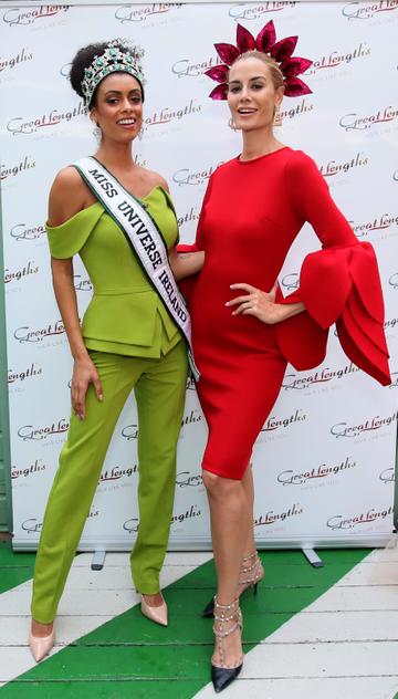 Pictured last night at the Great Lengths – The Mane Event at HOUSE Dublin, Leeson Street after the Dublin Horse Show are, from left, Miss Universe Ireland Fionnghuala O’Reilly and Britney Mason. PHOTO: Mark Stedman