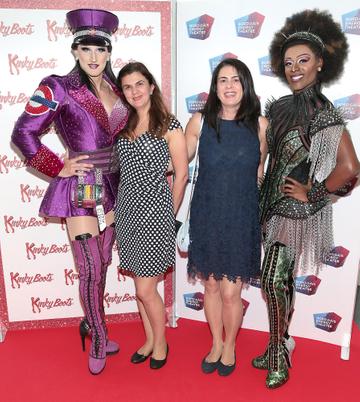 Jason Leigh Winters ,Lumi Vitca, Camelia Tamas and Jacob McIntosh at the opening of the musical Kinky Boots at the Bord Gais Energy Theatre, Dublin.  Picture: Brian McEvoy