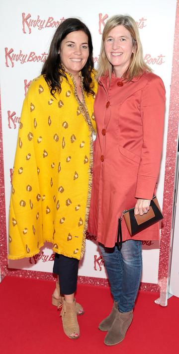Emer Ryan and Lorraine Allen at the opening of the musical Kinky Boots at the Bord Gais Energy Theatre, Dublin.  Picture: Brian McEvoy