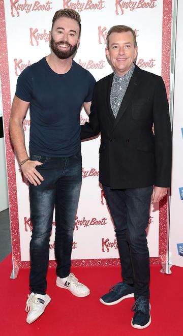 Karl Broderick and Alan Hughes  at the opening of the musical Kinky Boots at the Bord Gais Energy Theatre, Dublin.  Picture: Brian McEvoy
