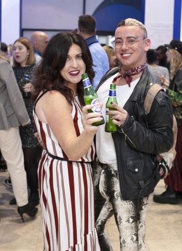 Hillary O’Reilly & Jordan Dunbar pictured at the launch of The House of Peroni, which is open at the RHA in Dublin until Sunday, 1st September 2019. This year’s residency sees the RHA transformed into a stylish Peroni inspired experience, filled with food, drink and design. www.thehouseofperoni.com Photo: Anthony Woods.