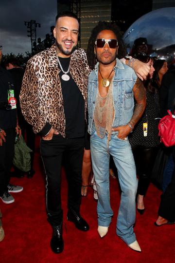 French Montana and Lenny Kravitz pose during the 2019 MTV Video Music Awards at Prudential Center on August 26, 2019 in Newark, New Jersey. (Photo by Astrid Stawiarz/Getty Images for MTV)