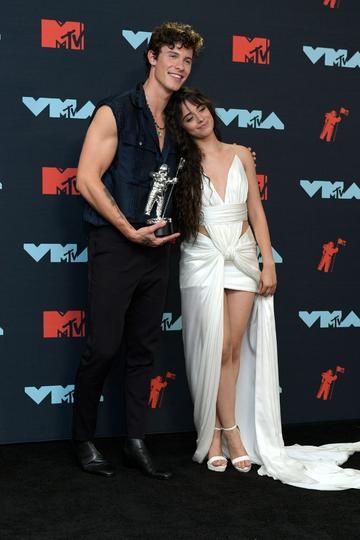 Shawn Mendes and Camila Cabello pose in the Press Room during the 2019 MTV Video Music Awards at Prudential Center on August 26, 2019 in Newark, New Jersey. (Photo by Roy Rochlin/Getty Images for MTV)