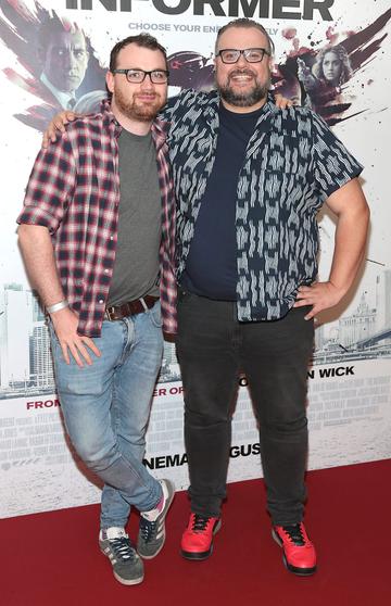 Colm McGlone and David Cashman at the special preview screening of The Informer at the Lighthouse Cinema Dublin. Pic: Brian McEvoy