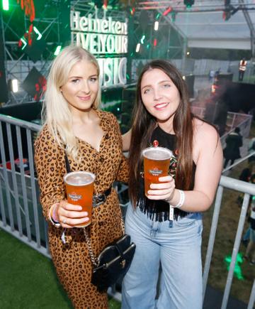 NO REPRO FEE 30/08/2019 Heineken Live Your Music Stage at Electric Picnic 2019. Pictured are (LtoR) Hannah Murphy and Fiona Hughes at the Heineken Live Your Music Stage at Electric Picnic 2019. This year’s area is an enormous structure on two levels, with a glass roof that will keep festival-goers dry but let them dance beneath the sun and stars! The immersive and interactive lightshow has been reimagined for 2019 which, combined with the state-of-the-art soundsystem, make Live Your Music the most impressive festival stage in the country. Photo: Sasko Lazarov/Phorocall Ireland
