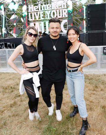 NO REPRO FEE 30/08/2019 Heineken Live Your Music Stage at Electric Picnic 2019. Pictured are (LtoR) Donna Ngai, Tiago Williams &amp; Selena Han at the Heineken Live Your Music Stage at Electric Picnic 2019. This year’s area is an enormous structure on two levels, with a glass roof that will keep festival-goers dry but let them dance beneath the sun and stars! The immersive and interactive lightshow has been reimagined for 2019 which, combined with the state-of-the-art soundsystem, make Live Your Music the most impressive festival stage in the country. Photo: Sasko Lazarov/Phorocall Ireland