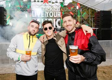 NO REPRO FEE 30/08/2019 Heineken Live Your Music Stage at Electric Picnic 2019. Pictured are (LtoR) Adam Power, Nathan Adams &amp; Tomas Murphy at the Heineken Live Your Music Stage at Electric Picnic 2019. This year’s area is an enormous structure on two levels, with a glass roof that will keep festival-goers dry but let them dance beneath the sun and stars! The immersive and interactive lightshow has been reimagined for 2019 which, combined with the state-of-the-art soundsystem, make Live Your Music the most impressive festival stage in the country. Photo: Sasko Lazarov/Phorocall Ireland