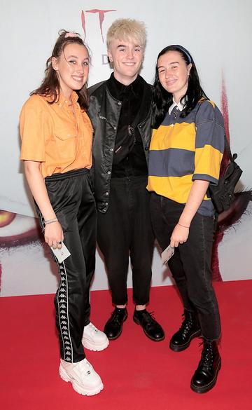Katelyn Markham, Thomas Moore and Madison Cawley at the Irish premiere of IT Chapter 2 at the Odeon Cinema in Point Square, Dublin. Pic: Brian McEvoy.