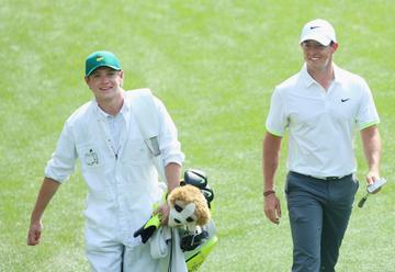 AUGUSTA, GA - APRIL 08:  Rory McIlroy of Northern Ireland walks alongside his caddie Niall Horan of the band One Direction during the Par 3 Contest prior to the start of the 2015 Masters Tournament at Augusta National Golf Club on April 8, 2015 in Augusta, Georgia.  (Photo by Andrew Redington/Getty Images)