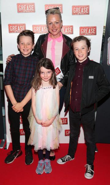 Corina Whlean with children  Eoin ,Rose and Matt pictured at the opening night of the musical Grease at the Bord Gais Energy Theatre, Dublin. Pic: Brian McEvoy