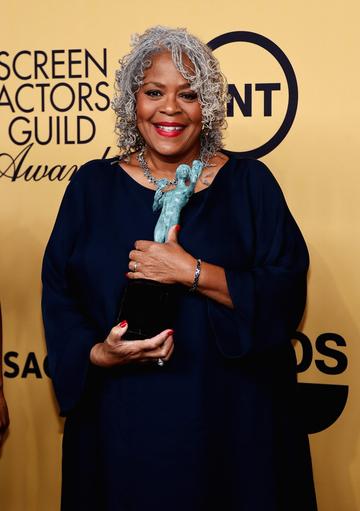 LOS ANGELES, CA - JANUARY 25:  Actress Yvette Freeman, winner of Outstanding Performance by an Ensemble in a Comedy Series for 'Orange Is the New Black,' poses in the press room at the 21st Annual Screen Actors Guild Awards at The Shrine Auditorium on January 25, 2015 in Los Angeles, California.  (Photo by Ethan Miller/Getty Images)
