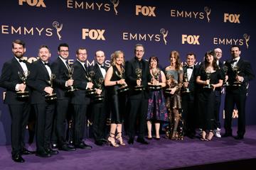 Cast and crew of 'Last Week Tonight with John Oliver' pose with awards for Outstanding Variety Talk Series in the press room during the 71st Emmy Awards at Microsoft Theater on September 22, 2019 in Los Angeles, California. (Photo by Frazer Harrison/Getty Images)