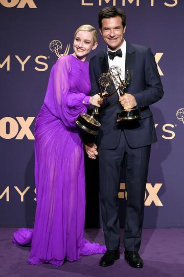 (L-R) Julia Garner, winner of the Outstanding Supporting Actress in a Drama Series award for 'Ozark,' and Jason Bateman, winner of the Outstanding Directing for a Drama Series award for 'Ozark,' pose in the press room during the 71st Emmy Awards at Microsoft Theater on September 22, 2019 in Los Angeles, California. (Photo by Frazer Harrison/Getty Images)