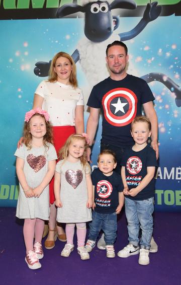 Lorraine Stafford, Leon Stafford, Savannah Stafford, Tippi Stafford, Maverick Stafford and Blaise Stafford  at the special preview screening of Shaun the Sheep at the Odeon Cinema In Point Square, Dublin.

Pic: Brian McEvoy Photography
