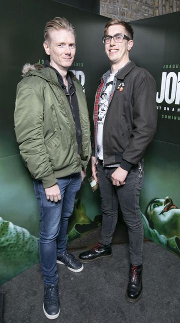 Ronan Cassidy and Greg Burrowes at the special 70mm screening of Todd Phillips Joker at the IFI Dublin.
Pic: Brian McEvoy Photography