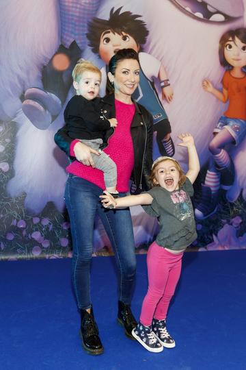 Jennifer Zamparelli with son Enzo and daughter Florence with children pictured at a special preview screening of DreamWorks Animation ABOMINABLE at Odeon Point Square, Dublin.  Picture Andres Poveda
