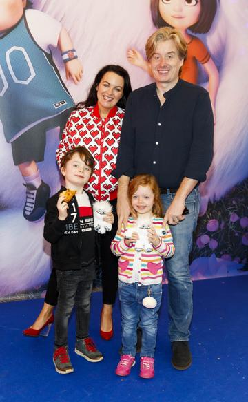Triona McCarthy with husband Will and children Max and Mini pictured at a special preview screening of DreamWorks Animation ABOMINABLE at Odeon Point Square, Dublin. Picture Andres Poveda