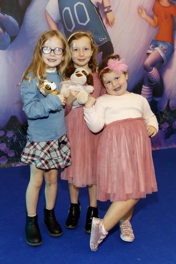 Robyn Aslan (7),  Alexranda and Andrea Calmus (4) pictured at a special preview screening of DreamWorks Animation ABOMINABLE at Odeon Point Square, Dublin. Picture Andres Poveda