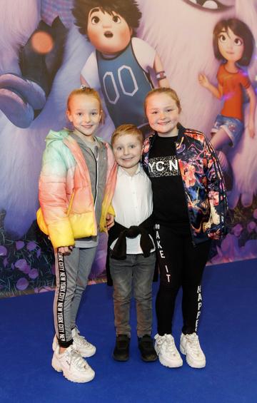Twins Mia and Ava Bailey (9) and brother Jake Bailey (6) pictured at a special preview screening of DreamWorks Animation ABOMINABLE at Odeon Point Square, Dublin. Picture Andres Poveda