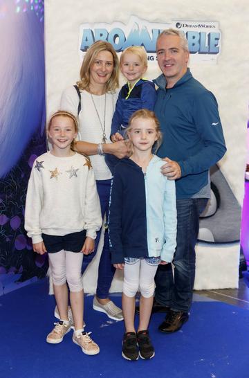 Triona and Tom Morrow with Daire (3) Éabha (8) and Caoilinn (7) pictured at a special preview screening of DreamWorks Animation ABOMINABLE at Odeon Point Square, Dublin. Picture Andres Poveda
