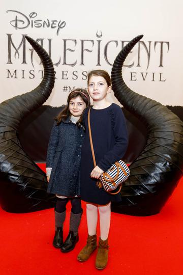 Millie Driver (7) and Ava Driver (10) pictured at the special family preview screening of Disney’s MALEFICENT: MISTRESS OF EVIL, in the Odeon Point Village. Picture Andres Poveda